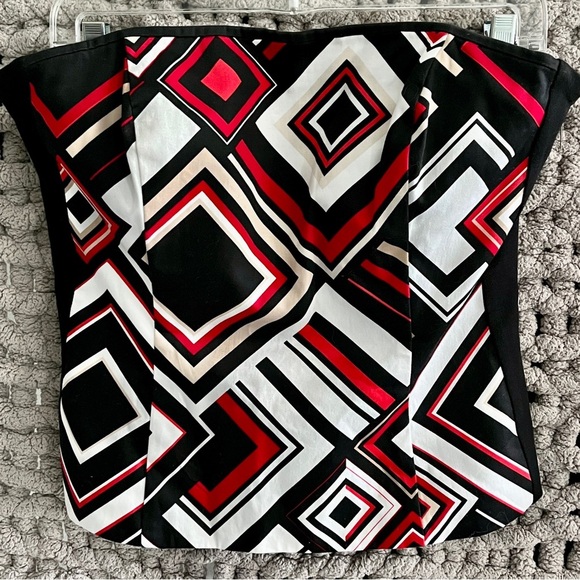 White House Black Market Tops - White House Black Market Strapless Black Red & White Corset Top Size 8